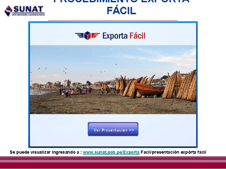 PROCEDIMIENTO EXPORTA FÁCIL Se puede visualizar ingresando a : www. sunat. gob. pe/Exporta Facil/presentación PROCEDIMIENTO EXPORTA FÁCIL Se puede visualizar ingresando a : www. sunat. gob. pe/Exporta Facil/presentación
