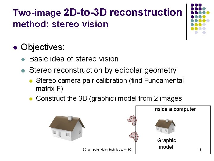 Two-image 2 D-to-3 D reconstruction method: stereo vision l Objectives: l l Basic idea