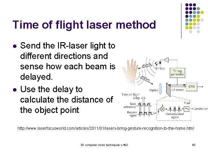 Time of flight laser method l l Send the IR-laser light to different directions