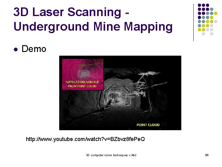 3 D Laser Scanning Underground Mine Mapping l Demo http: //www. youtube. com/watch? v=BZbvz