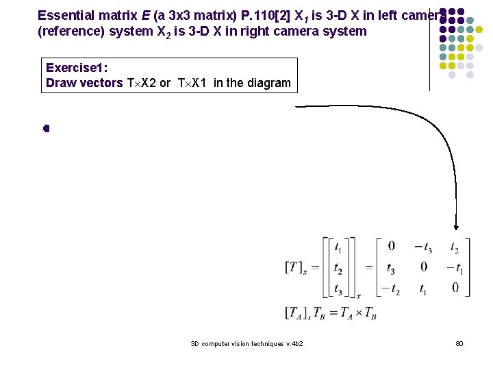 Essential matrix E (a 3 x 3 matrix) P. 110[2] X 1 is 3