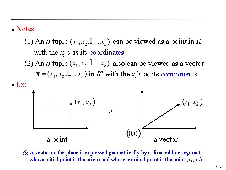 n Notes: (1) An n-tuple can be viewed as a point in Rn with