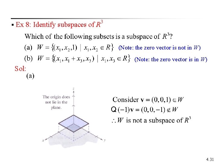 § Ex 8: Identify subspaces of R 3 (Note: the zero vector is not