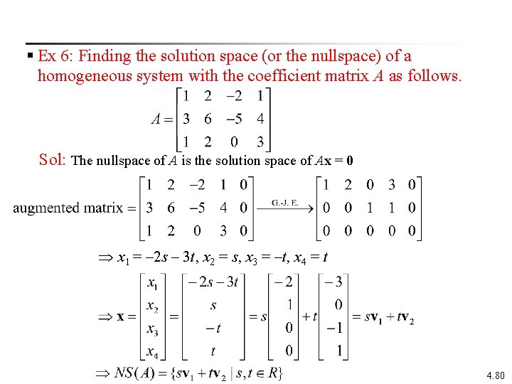 § Ex 6: Finding the solution space (or the nullspace) of a homogeneous system