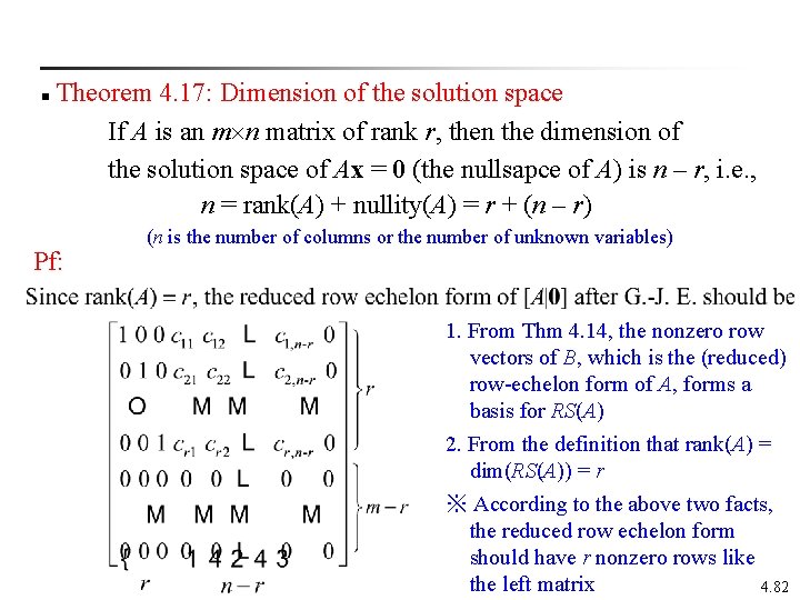  Theorem 4. 17: Dimension of the solution space If A is an m