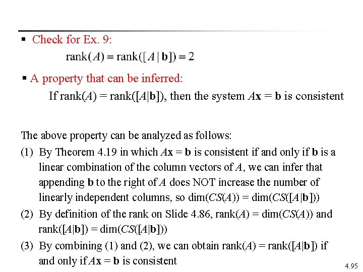 § Check for Ex. 9: § A property that can be inferred: If rank(A)