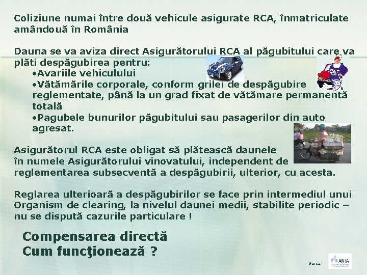 Coliziune numai între două vehicule asigurate RCA, înmatriculate amândouă în România Dauna se va