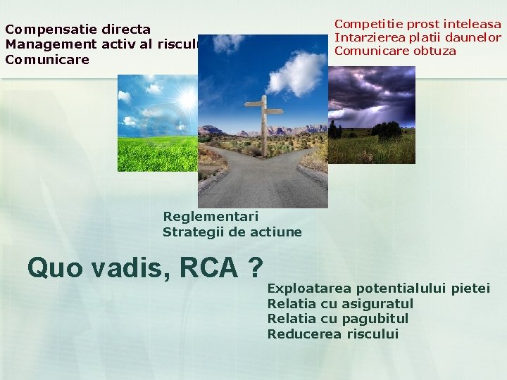 Competitie prost inteleasa Intarzierea platii daunelor Comunicare obtuza Compensatie directa Management activ al riscului