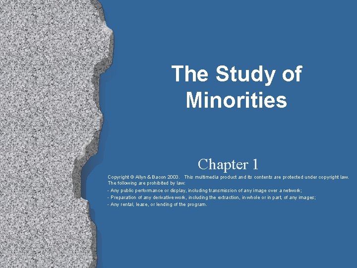 The Study of Minorities Chapter 1 Copyright © Allyn & Bacon 2003. This multimedia