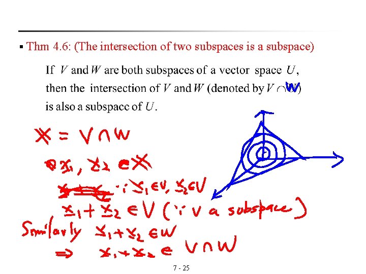 § Thm 4. 6: (The intersection of two subspaces is a subspace) 7 - § Thm 4. 6: (The intersection of two subspaces is a subspace) 7 -