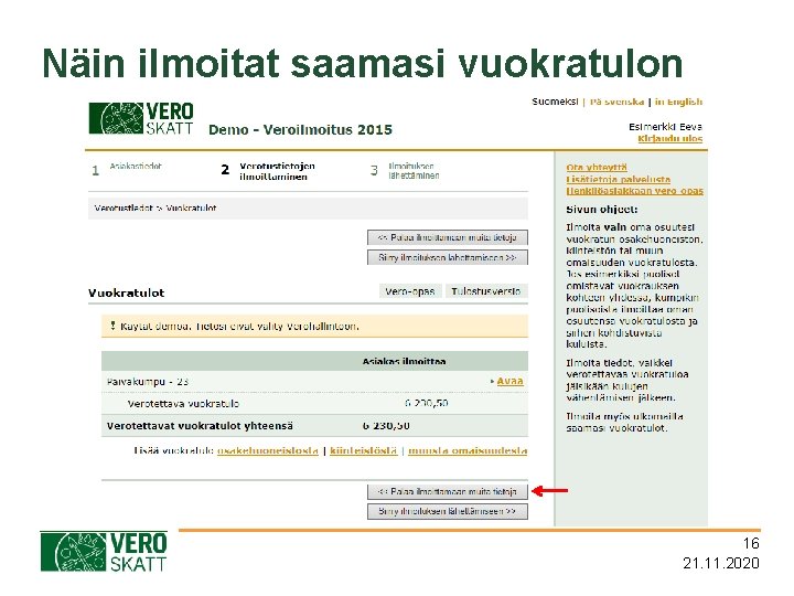 Näin ilmoitat saamasi vuokratulon 16 21. 11. 2020 