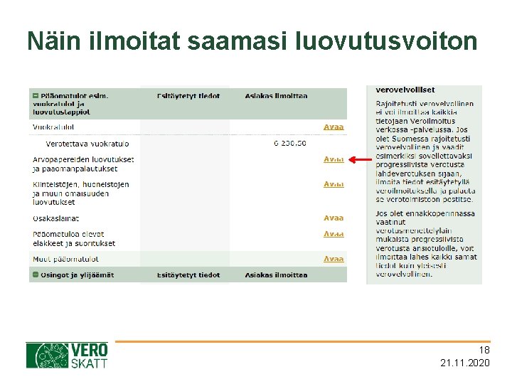 Näin ilmoitat saamasi luovutusvoiton 18 21. 11. 2020 