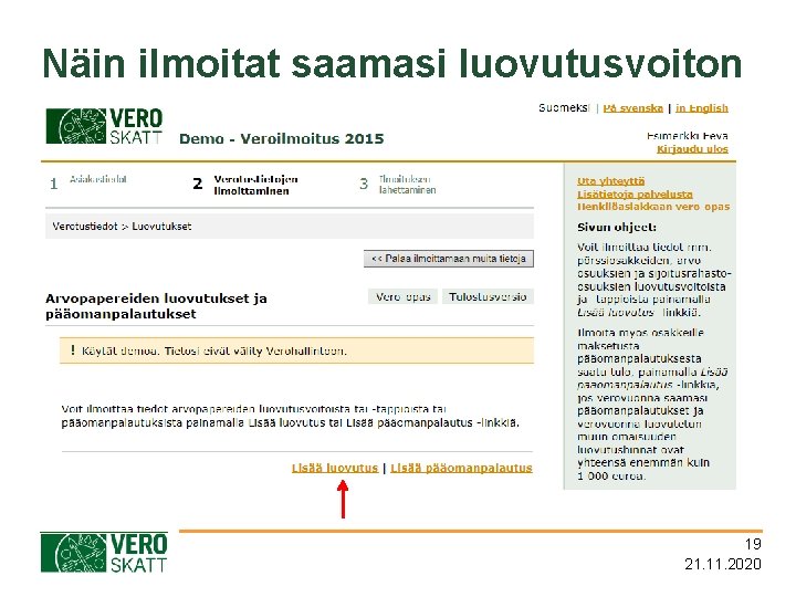 Näin ilmoitat saamasi luovutusvoiton 19 21. 11. 2020 