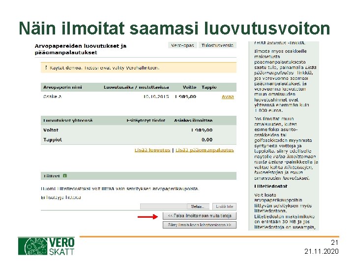 Näin ilmoitat saamasi luovutusvoiton 21 21. 11. 2020 