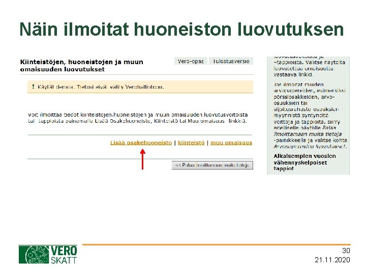 Näin ilmoitat huoneiston luovutuksen 30 21. 11. 2020 