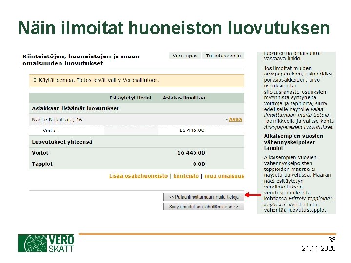 Näin ilmoitat huoneiston luovutuksen 33 21. 11. 2020 