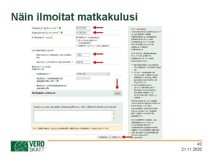 Näin ilmoitat matkakulusi 42 21. 11. 2020 