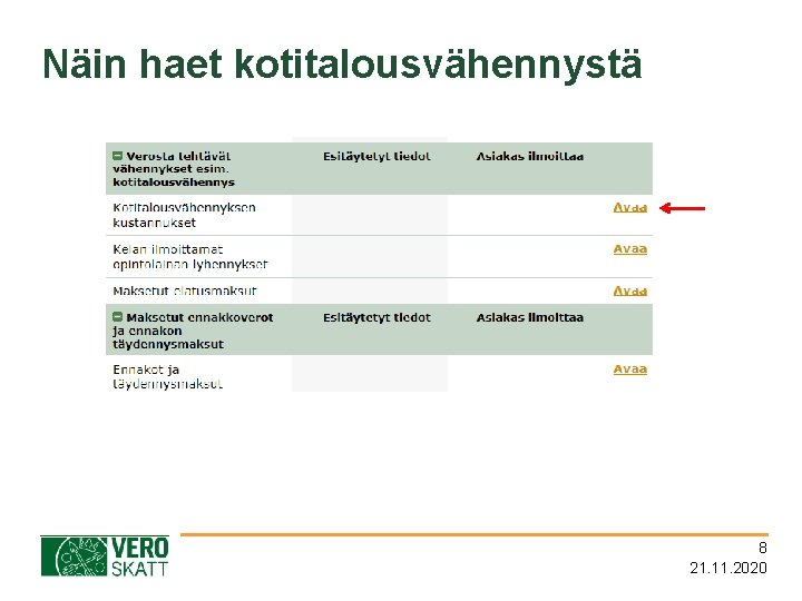 Näin haet kotitalousvähennystä 8 21. 11. 2020 