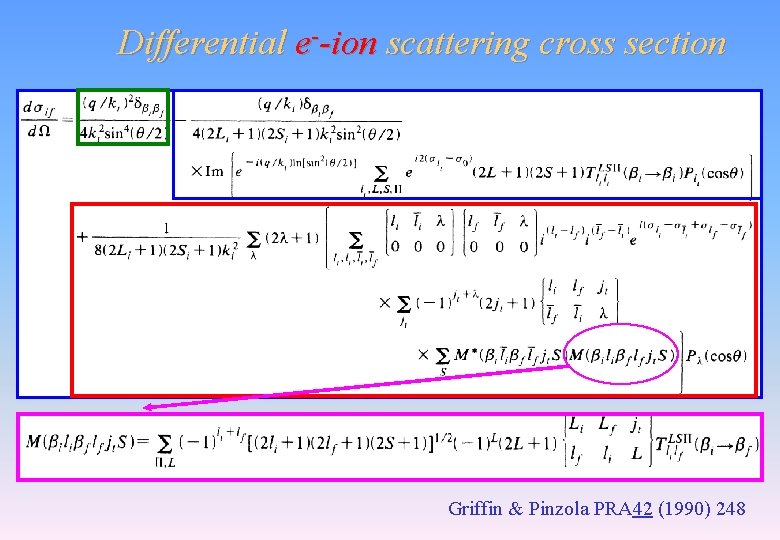 Differential e--ion scattering cross section Griffin & Pinzola PRA 42 (1990) 248 Differential e--ion scattering cross section Griffin & Pinzola PRA 42 (1990) 248