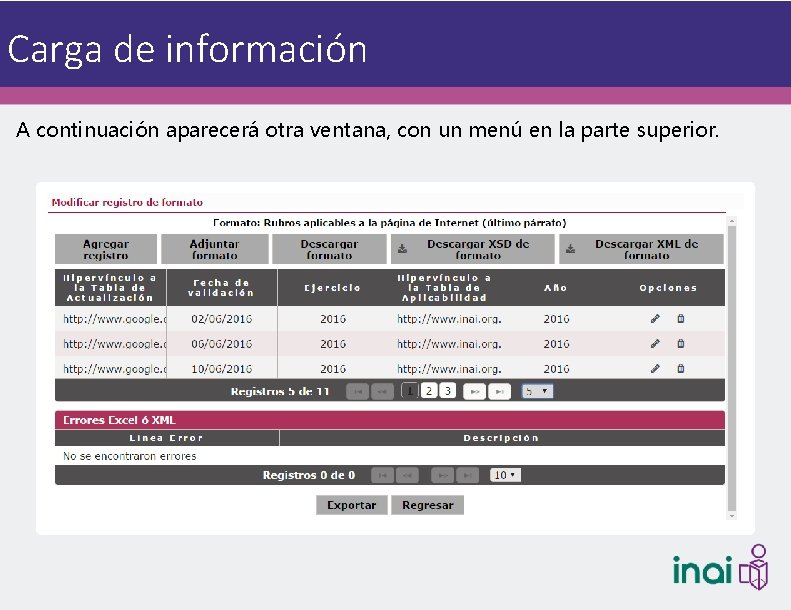 Carga de información A continuación aparecerá otra ventana, con un menú en la parte