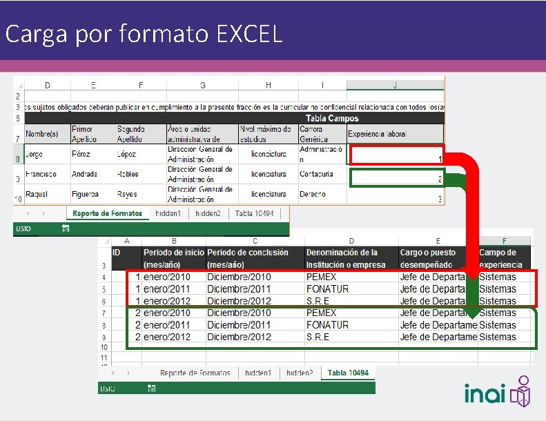 Carga por formato EXCEL 