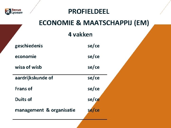 PROFIELDEEL ECONOMIE & MAATSCHAPPIJ (EM) 4 vakken geschiedenis se/ce economie se/ce wisa of PROFIELDEEL ECONOMIE & MAATSCHAPPIJ (EM) 4 vakken geschiedenis se/ce economie se/ce wisa of