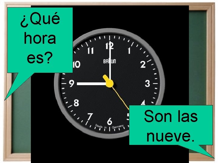 ¿Qué hora es? Son las nueve. 