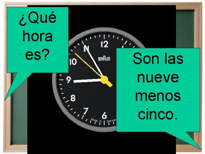 ¿Qué hora es? Son las nueve menos cinco. 