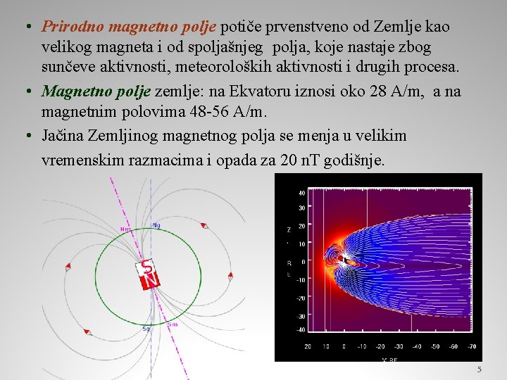  • Prirodno magnetno polje potiče prvenstveno od Zemlje kao velikog magneta i od