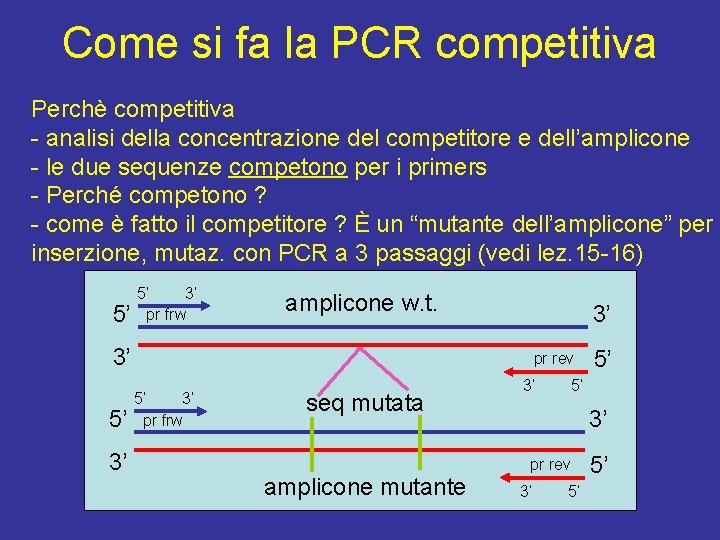 Come si fa la PCR competitiva Perchè competitiva - analisi della concentrazione del competitore