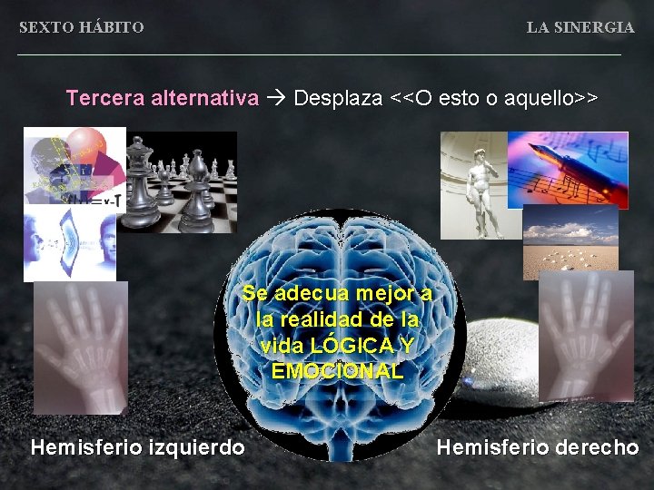 SEXTO HÁBITO LA SINERGIA Tercera alternativa Desplaza <<O esto o aquello>> Se adecua mejor