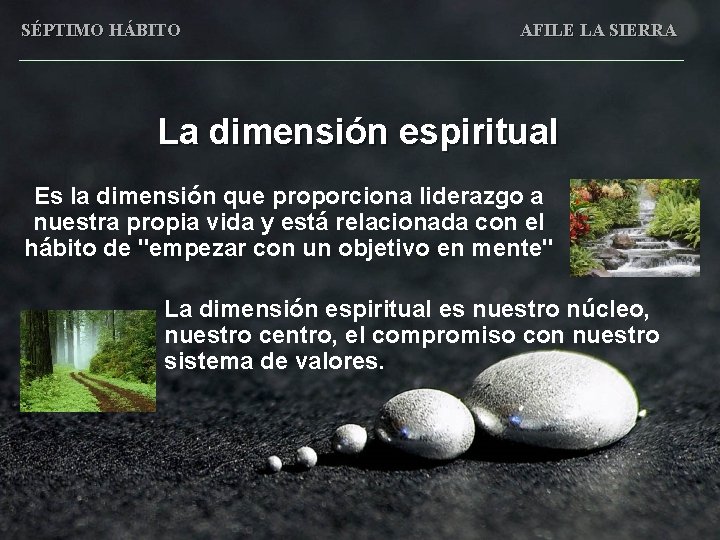 SÉPTIMO HÁBITO AFILE LA SIERRA La dimensión espiritual Es la dimensión que proporciona liderazgo