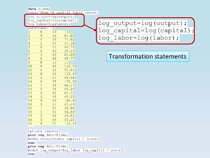 Transformation statements Transformation statements
