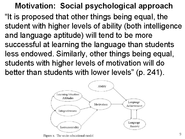 Motivation: Social psychological approach “It is proposed that other things being equal, the student