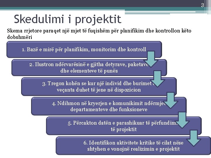 3 Skedulimi i projektit Skema rrjetore paraqet një mjet të fuqishëm për planifikim dhe