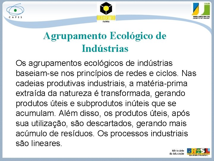 Agrupamento Ecológico de Indústrias Os agrupamentos ecológicos de indústrias baseiam-se nos princípios de redes