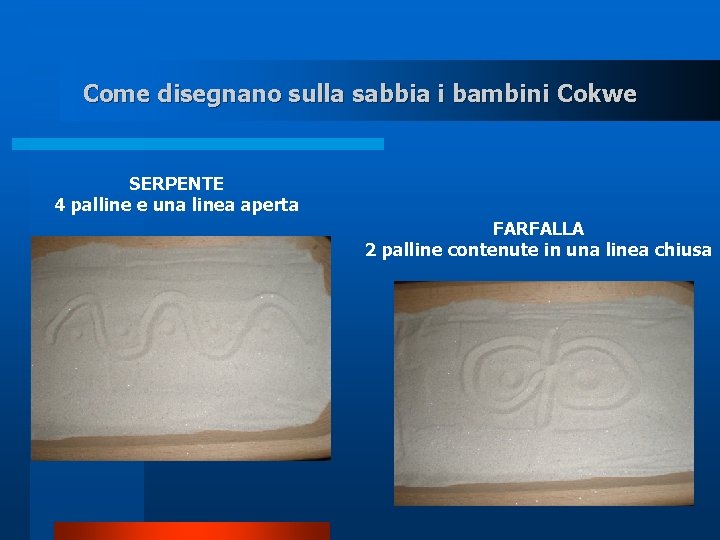 Come disegnano sulla sabbia i bambini Cokwe SERPENTE 4 palline e una linea aperta