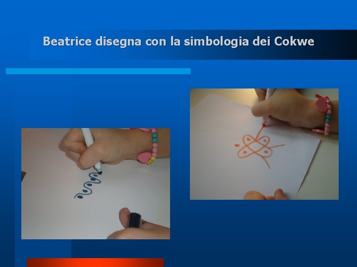 Beatrice disegna con la simbologia dei Cokwe 