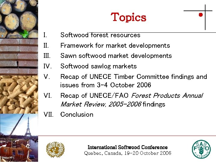 Topics Photo: Stora Enso I. III. IV. V. Softwood forest resources Framework for market