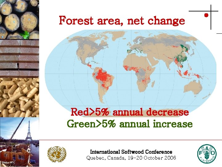 Forest area, net change Photo: Stora Enso Red>5% annual decrease Green>5% annual increase International