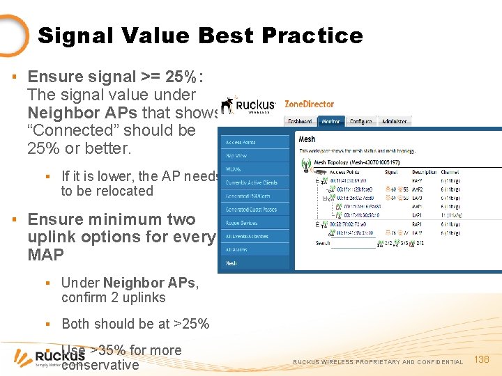 Signal Value Best Practice ▪ Ensure signal >= 25%: The signal value under Neighbor