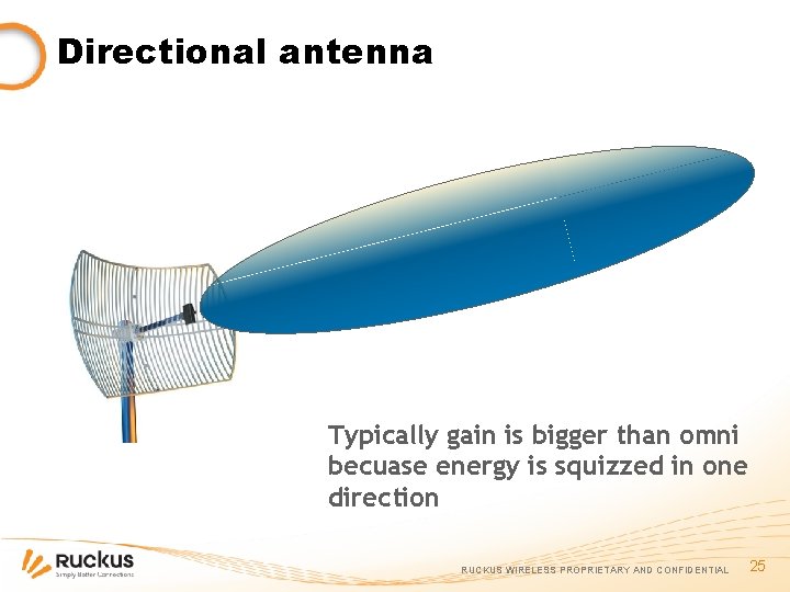 Directional antenna Typically gain is bigger than omni becuase energy is squizzed in one