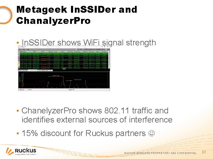 Metageek In. SSIDer and Chanalyzer. Pro ▪ In. SSIDer shows Wi. Fi signal strength