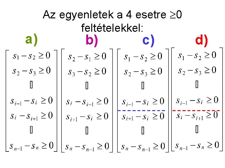 a) Az egyenletek a 4 esetre 0 feltételekkel: b) c) d) 