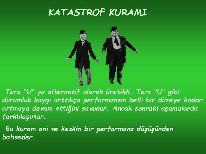 KATASTROF KURAMI Ters “U” ya alternatif olarak üretildi. Ters “U” gibi durumluk kaygı arttıkça
