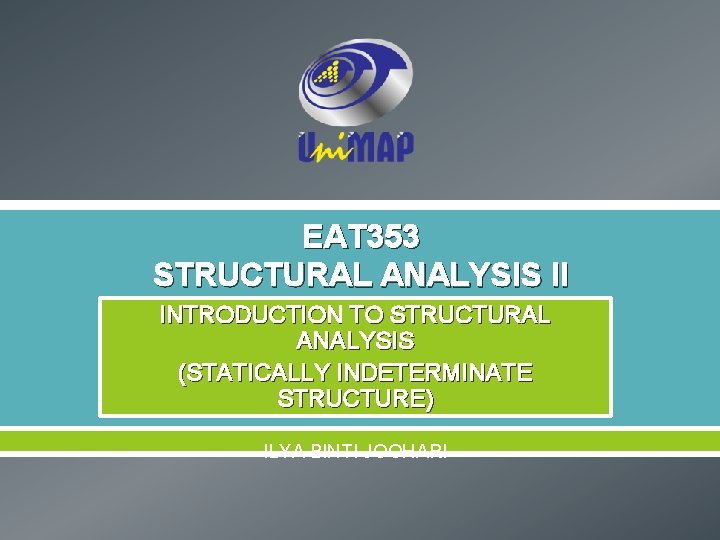 EAT 353 STRUCTURAL ANALYSIS II INTRODUCTION TO STRUCTURAL ANALYSIS INDETERMINATE (STATICALLY STRUCTURE) ILYA BINTI