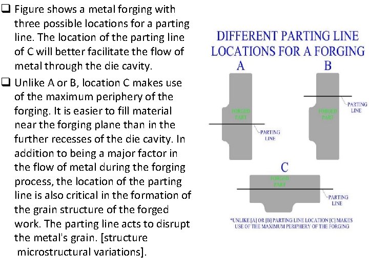 q Figure shows a metal forging with three possible locations for a parting line.