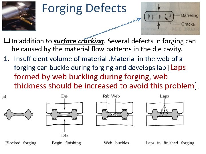 Forging Defects q In addition to surface cracking. Several defects in forging can be