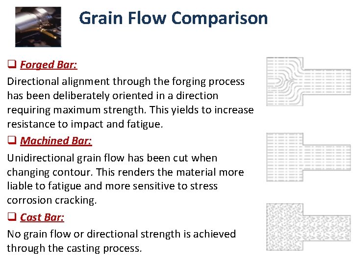 Grain Flow Comparison q Forged Bar: Directional alignment through the forging process has been