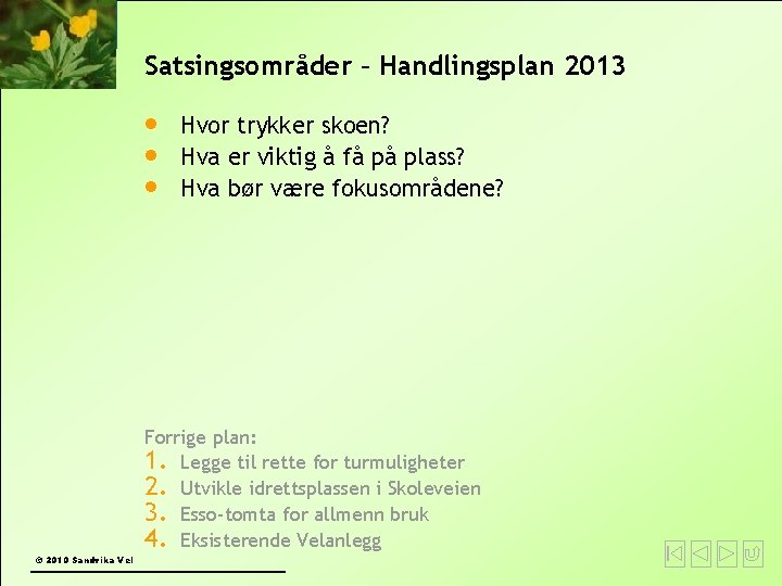 Satsingsområder – Handlingsplan 2013 Hvor trykker skoen? Hva er viktig å få på plass?